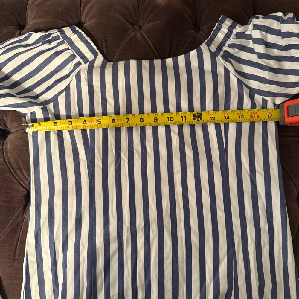 Striped Off-Shoulder Blue & White Summer Dress - Picture 6 of 8